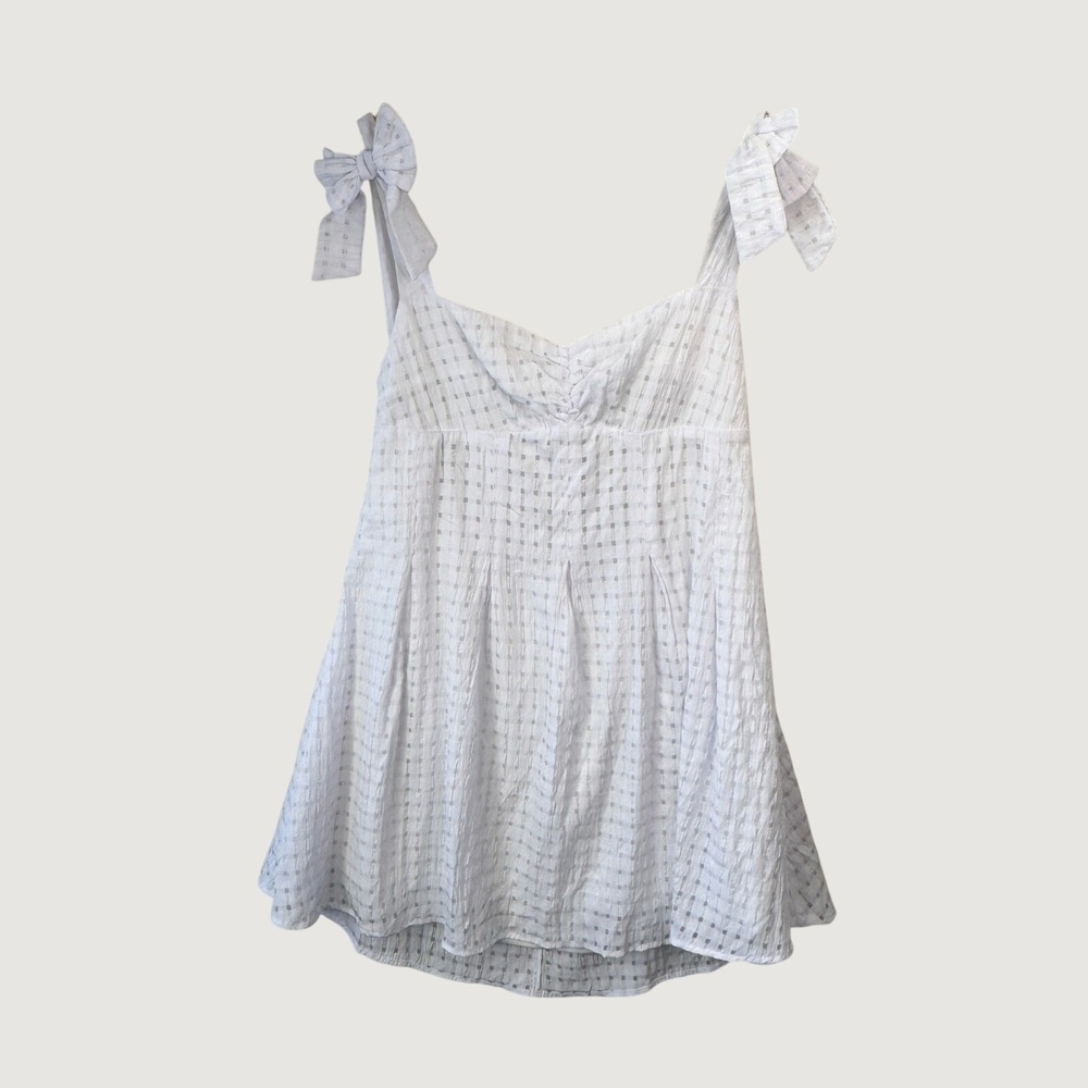 American Threads Mini Dress XL White Tie Shoulder Cottagecore Coquette Summer